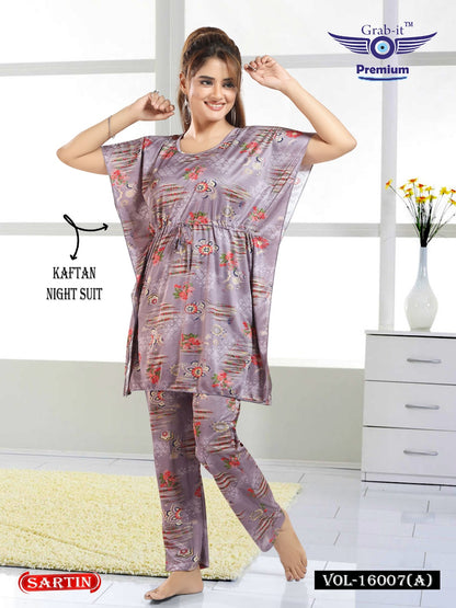 Vol 16007-16008 Grab It Sartin Kaftan Night Suits Wholesaler Gujarat