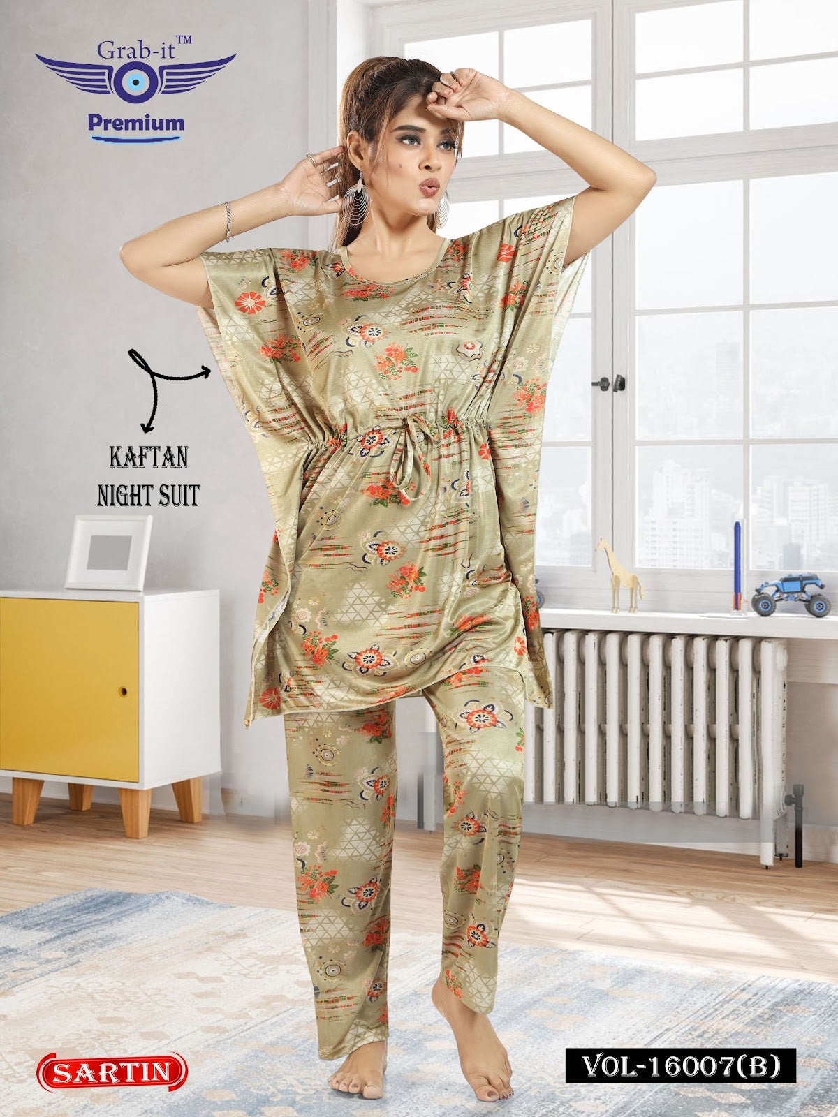 Vol 16007-16008 Grab It Sartin Kaftan Night Suits Wholesaler Gujarat
