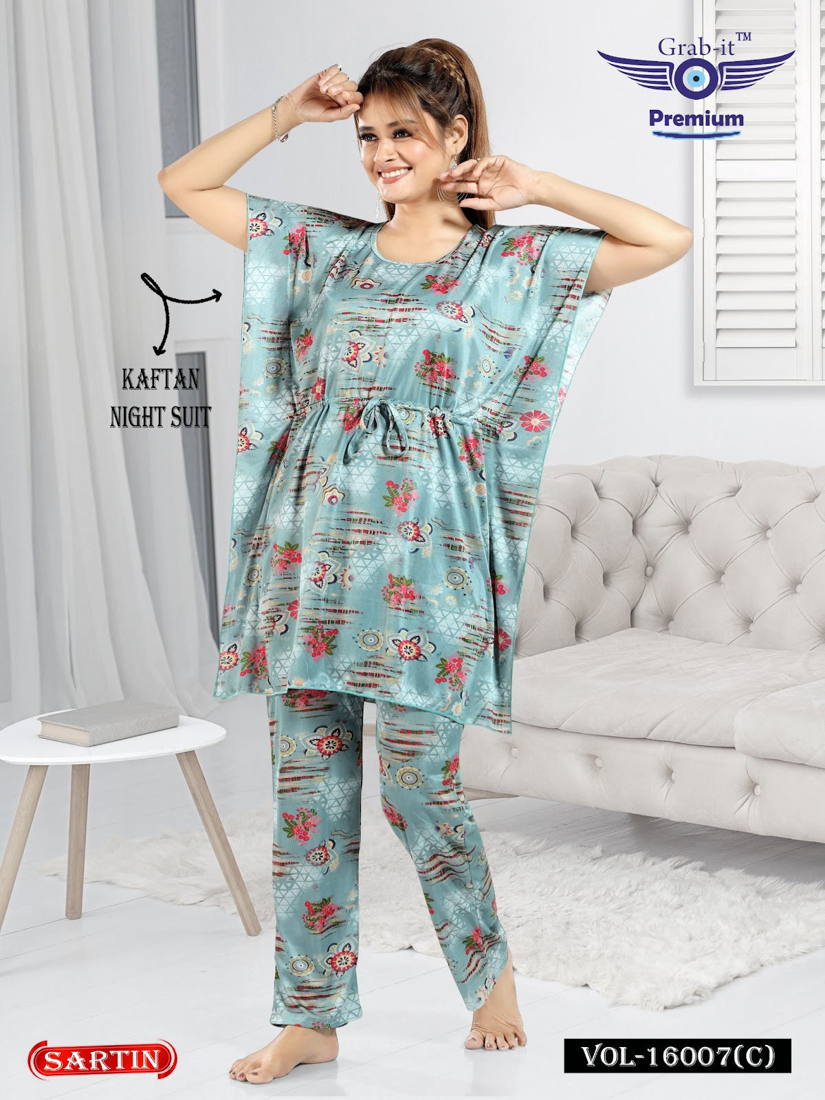 Vol 16007-16008 Grab It Sartin Kaftan Night Suits Wholesaler Gujarat