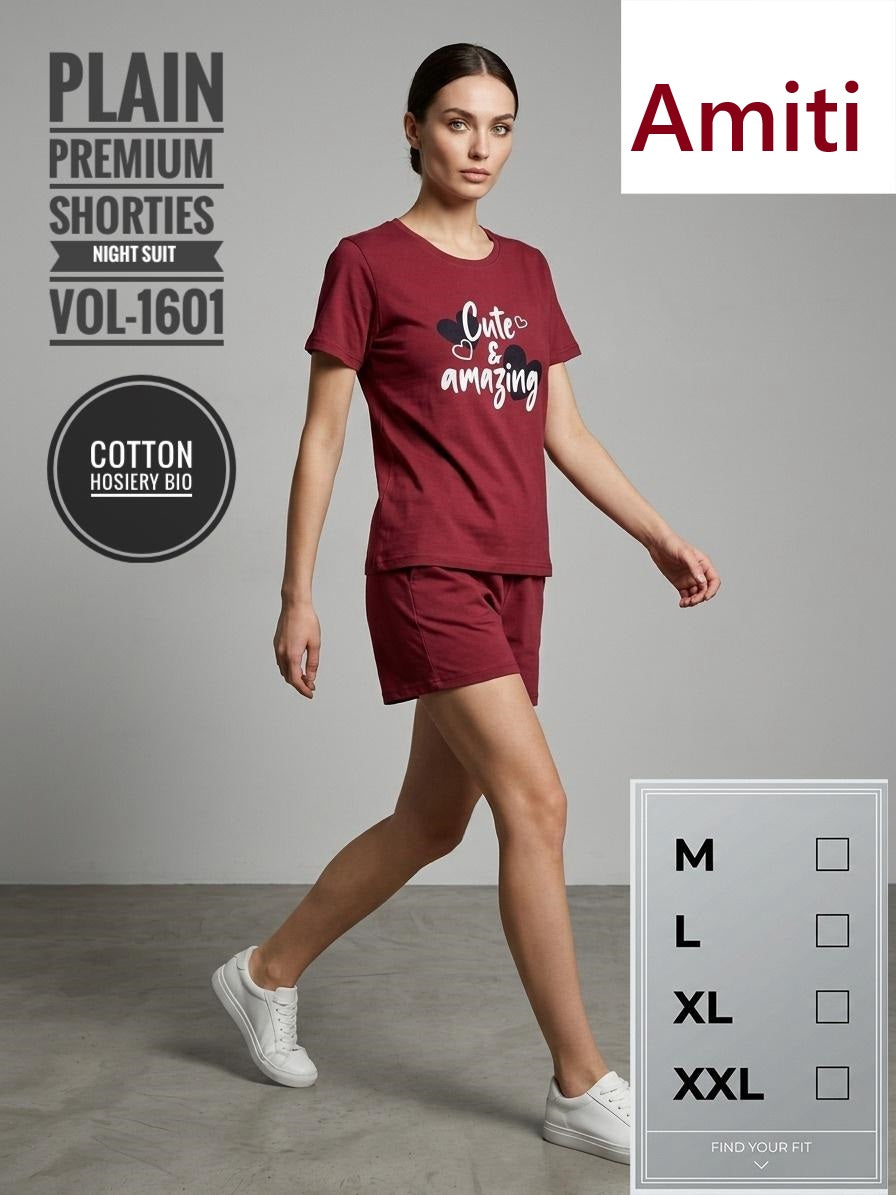 Vol 1601 Plain Amiti Hosiery Shorts Night Suits Wholesale Price
