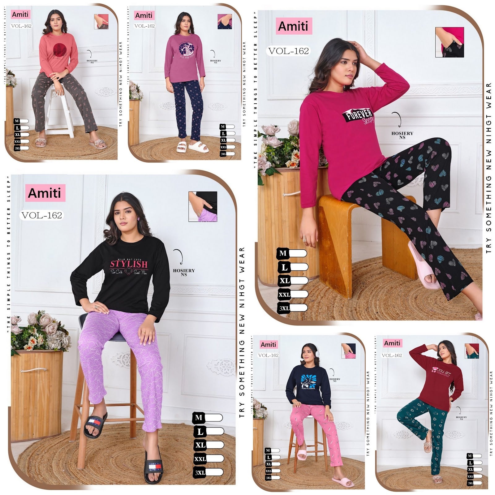 Vol 162 Amiti Cotton Hosiery Full Sleeve Night Suits Wholesaler