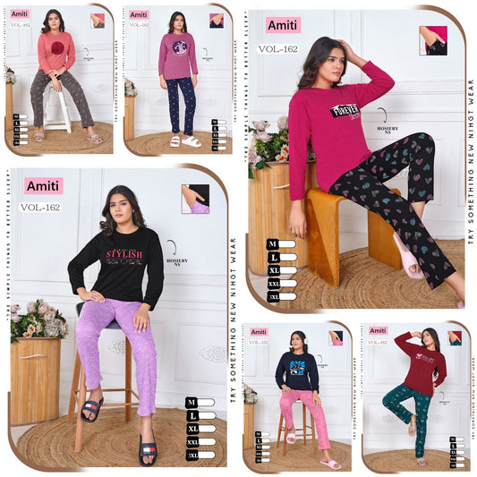 Vol 162 Amiti Cotton Hosiery Full Sleeve Night Suits Wholesaler