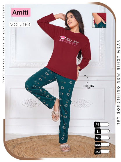 Vol 162 Amiti Cotton Hosiery Full Sleeve Night Suits Wholesaler