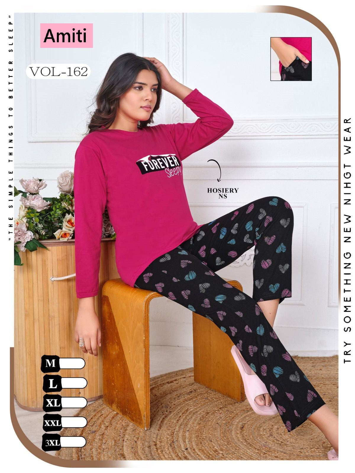 Vol 162 Amiti Cotton Hosiery Full Sleeve Night Suits Wholesaler