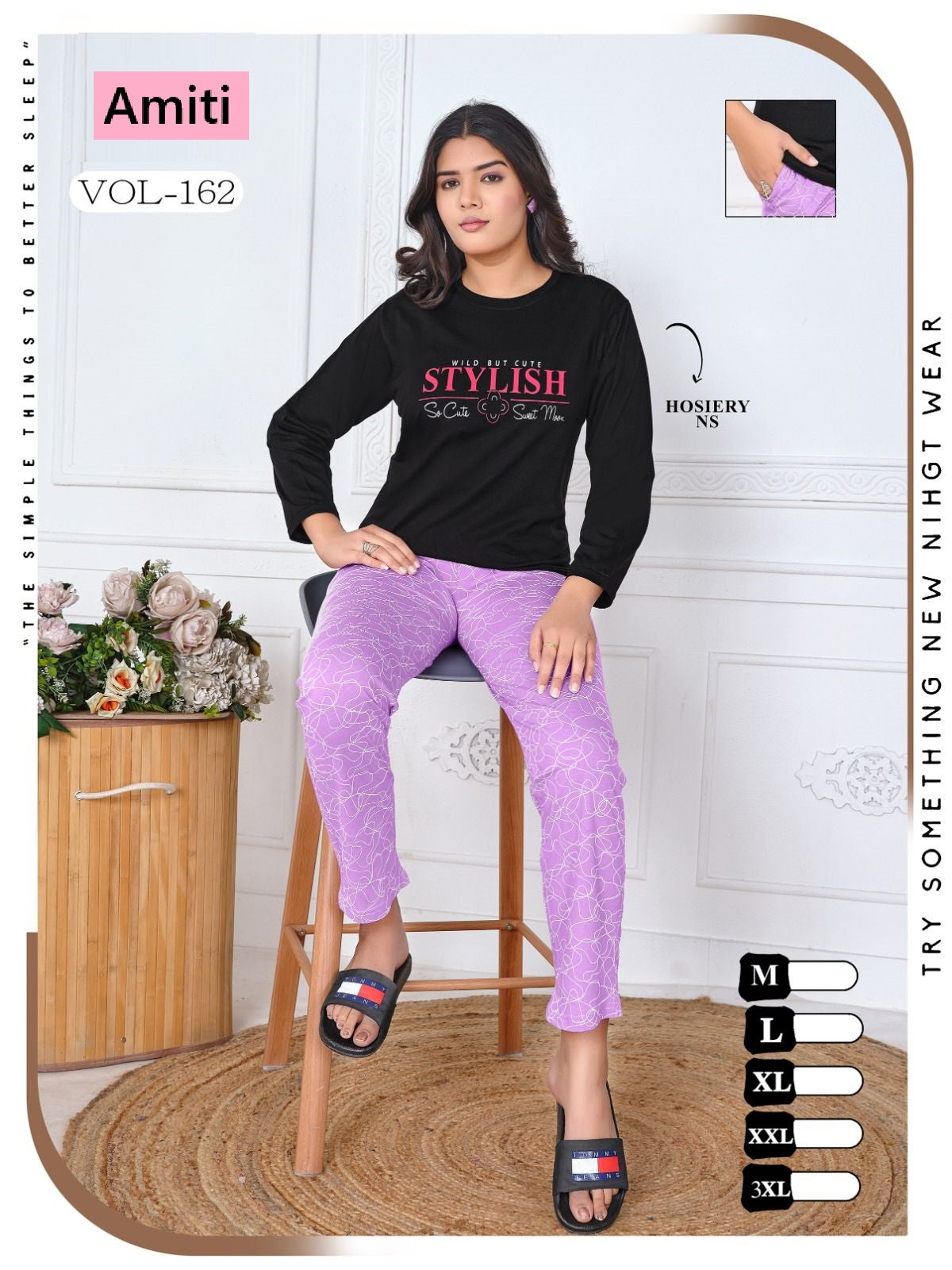 Vol 162 Amiti Cotton Hosiery Full Sleeve Night Suits Wholesaler