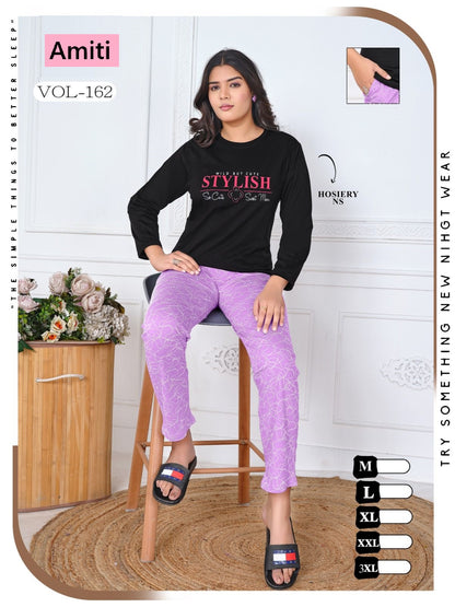 Vol 162 Amiti Cotton Hosiery Full Sleeve Night Suits Wholesaler