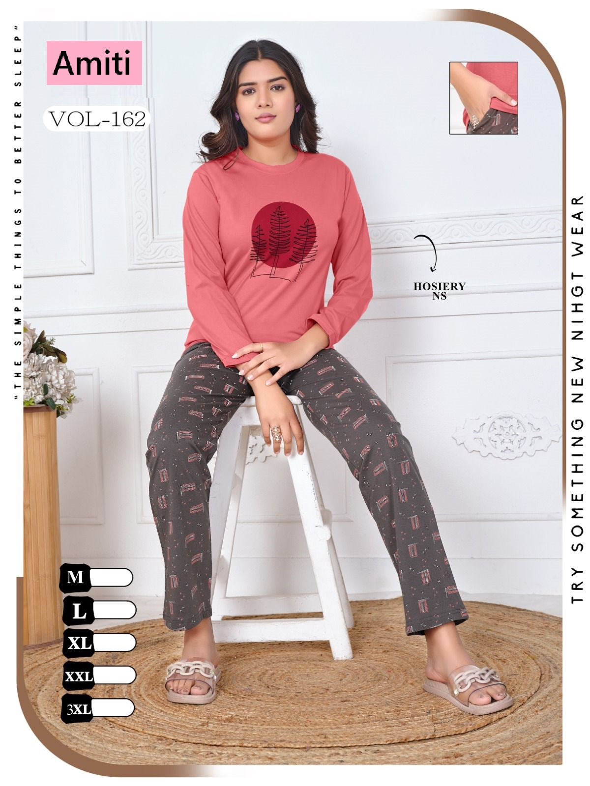 Vol 162 Amiti Cotton Hosiery Full Sleeve Night Suits Wholesaler
