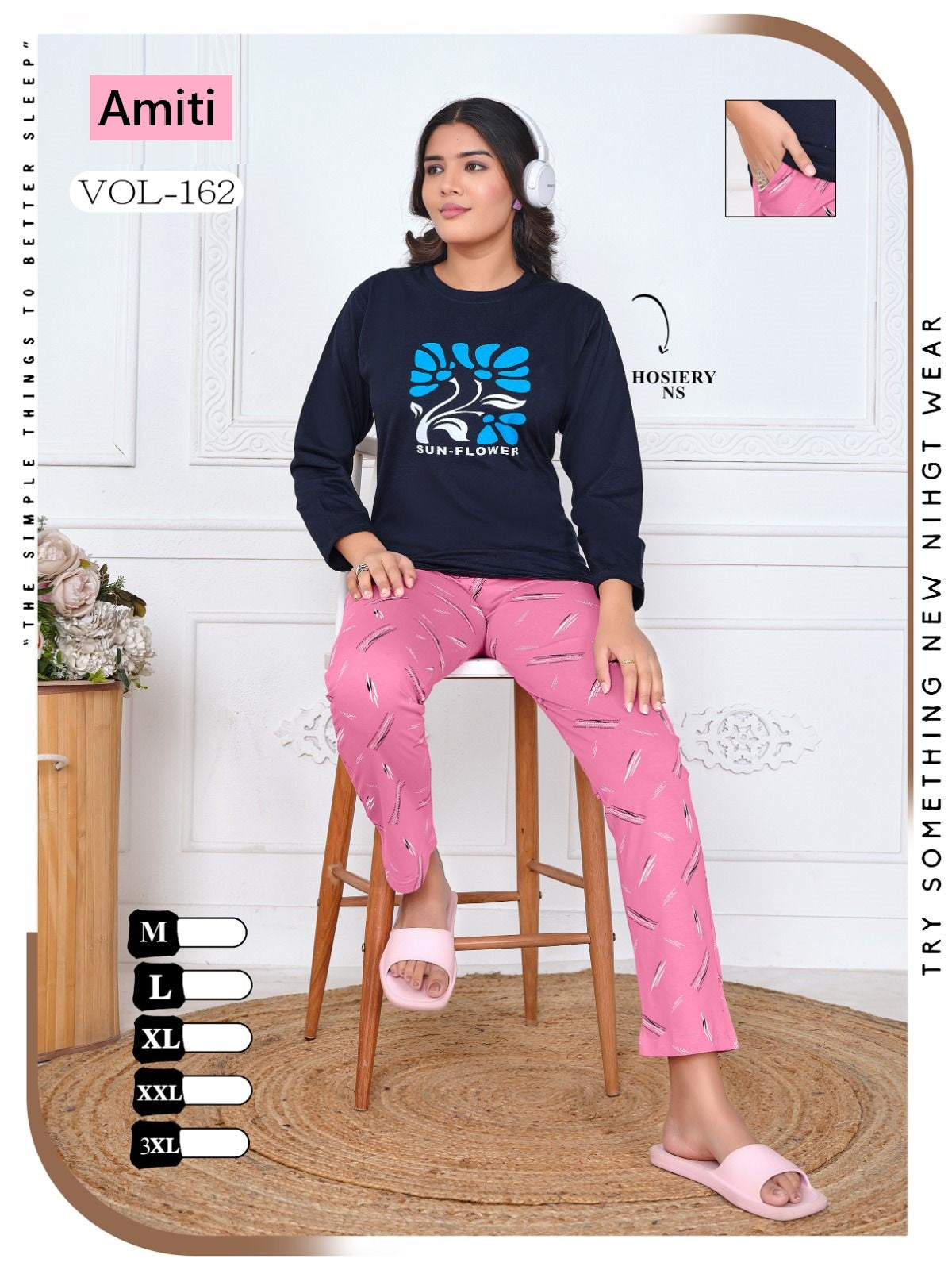 Vol 162 Amiti Cotton Hosiery Full Sleeve Night Suits Wholesaler
