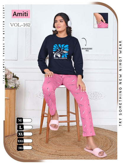 Vol 162 Amiti Cotton Hosiery Full Sleeve Night Suits Wholesaler