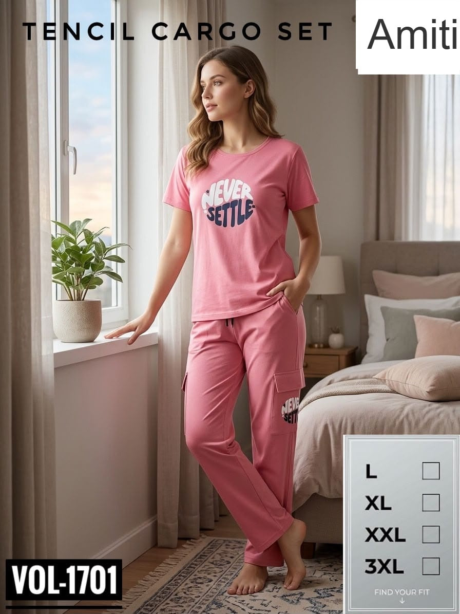 Vol 1701 Cargo Amiti Tencil Pyjama Night Suits Wholesale Rate