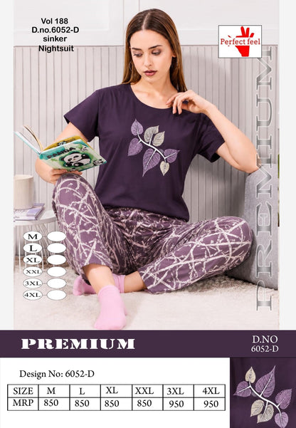 Vol 188 6052 Perfect Feel Sinker Pyjama Night Suits Wholesale