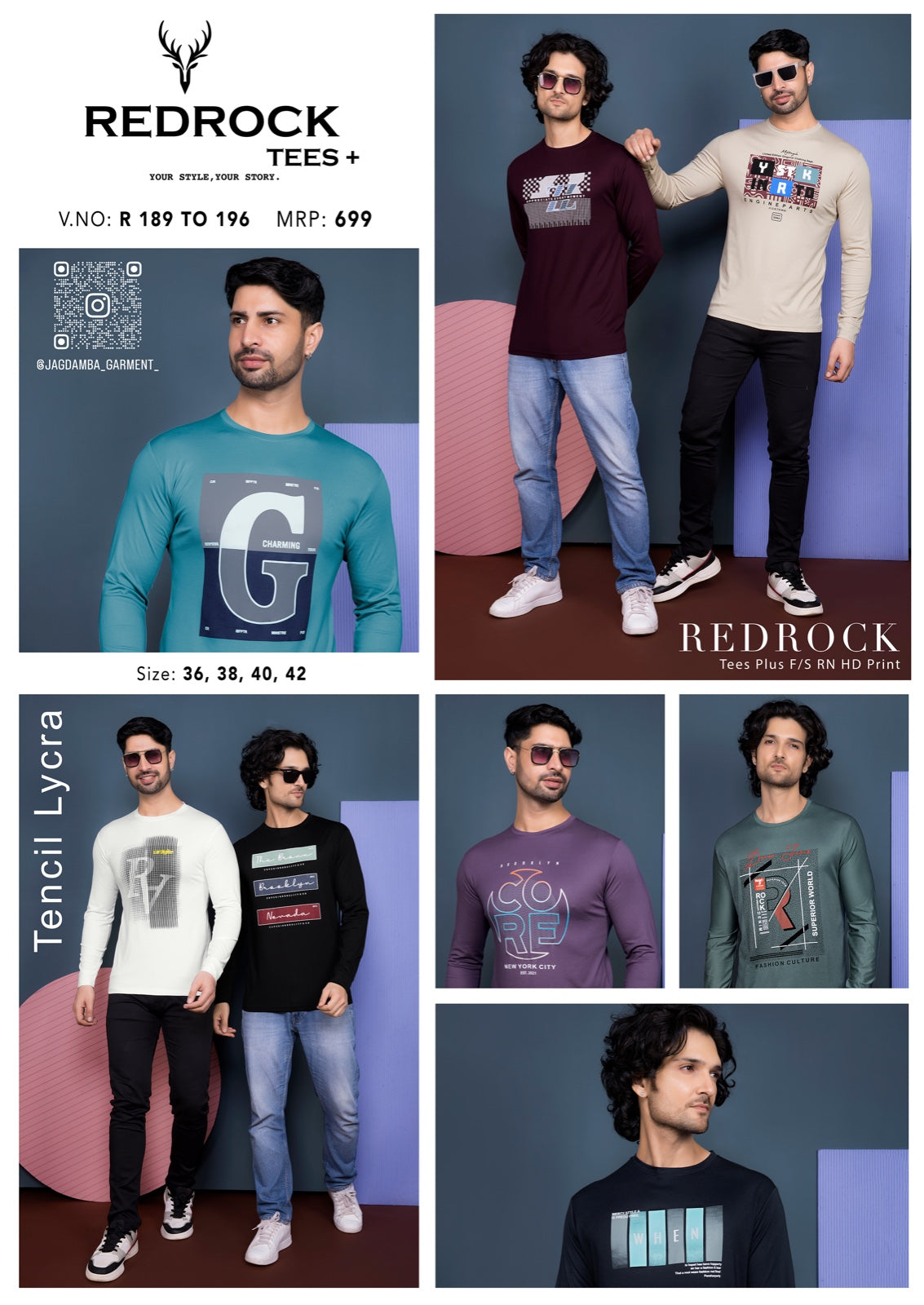 Vol 189-196 Redrock Tencil Lycra Mens Tshirts Supplier Gujarat
