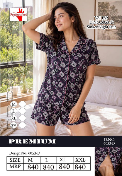 Vol 189 Dno 6053 Perfect Feel Sinker Shorts Night Suits Wholesale Rate