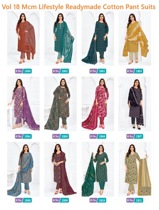 Vol 18 Mcm Lifestyle Readymade Cotton Pant Suits Wholesale