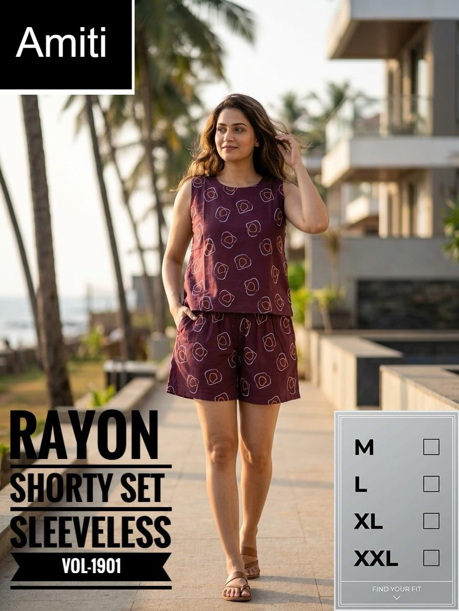 Vol 1901 Amiti Cotton Rayon Shorts Night Suits Exporter Ahmedabad