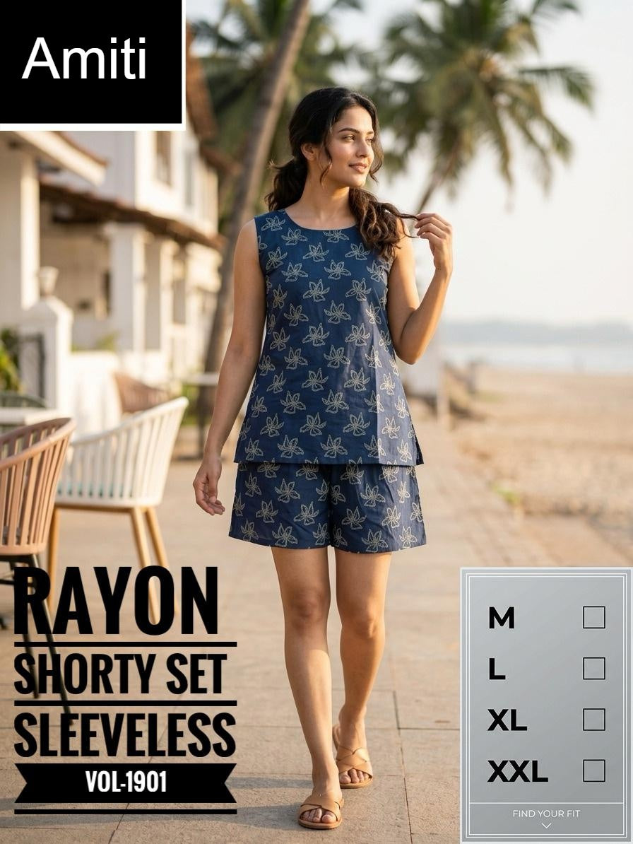 Vol 1901 Amiti Cotton Rayon Shorts Night Suits Exporter Ahmedabad