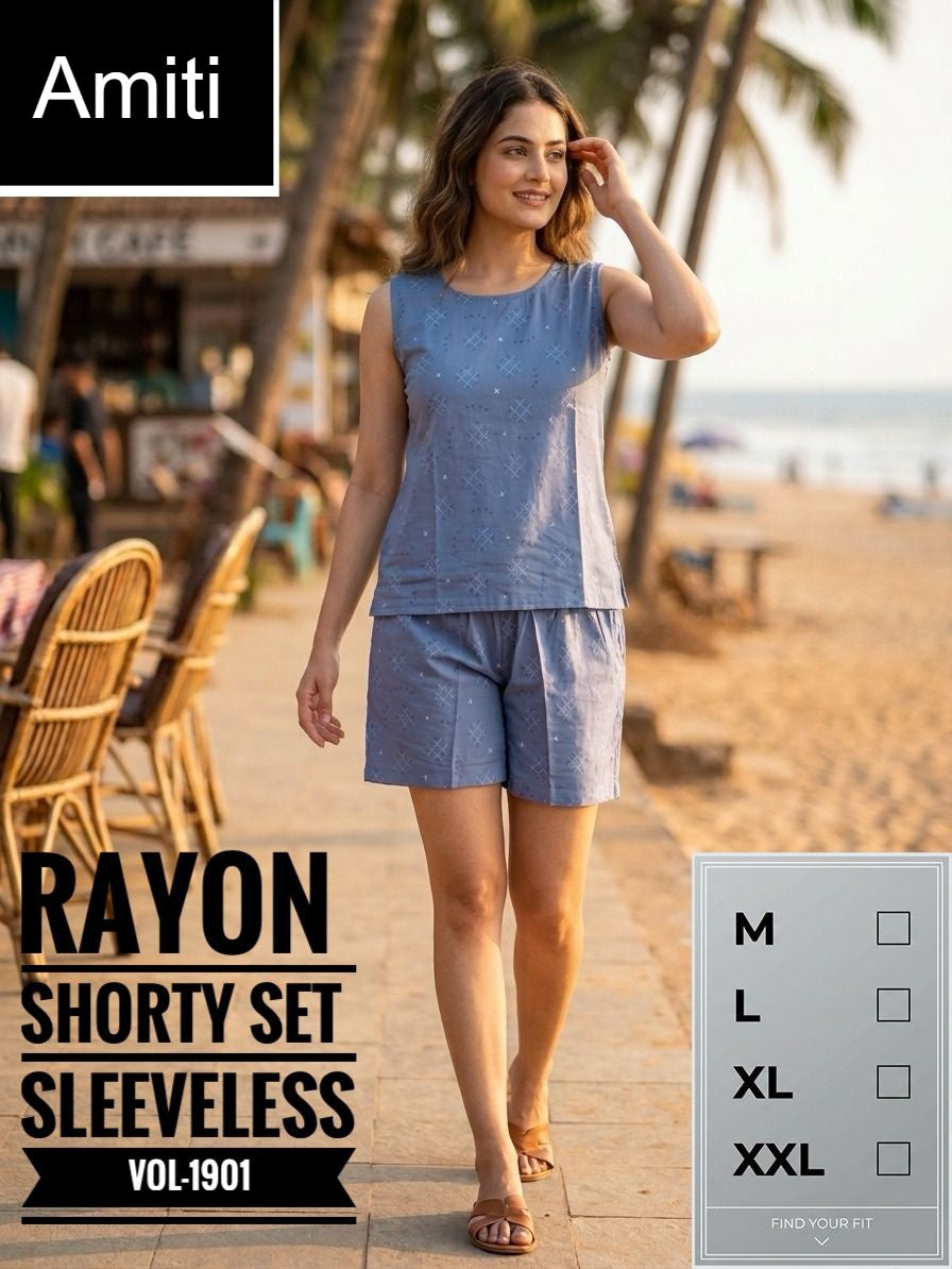 Vol 1901 Amiti Cotton Rayon Shorts Night Suits Exporter Ahmedabad