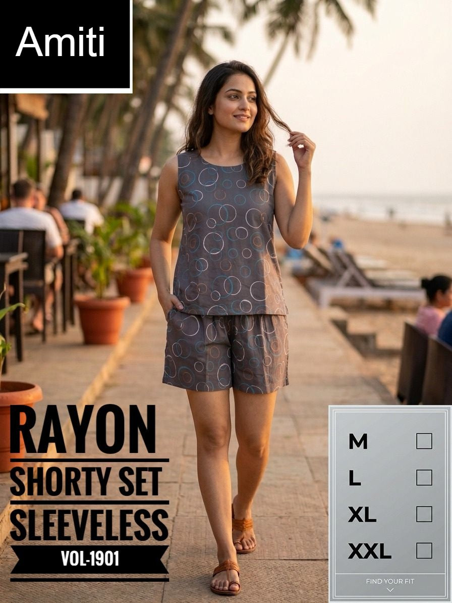 Vol 1901 Amiti Cotton Rayon Shorts Night Suits Exporter Ahmedabad