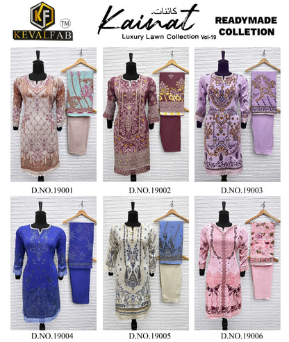 Vol 19 Kainat Luxury Lawn Collection Keval Fab Cotton Karachi Readymade Suits Supplier India