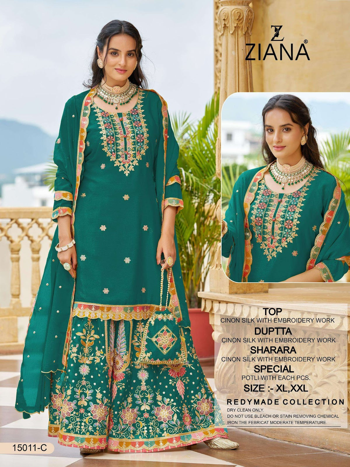 Vol 1 Dn 15011 Ziana Chinon Silk Readymade Plazzo Style Suits Wholesale Price