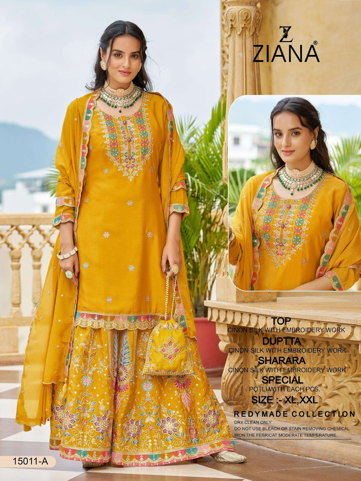 Vol 1 Dn 15011 Ziana Chinon Silk Readymade Plazzo Style Suits Wholesale Price