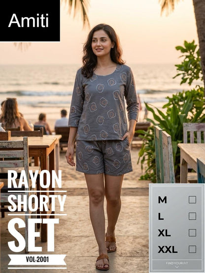 Vol 2001 Amiti Cotton Rayon Shorts Night Suits Supplier Ahmedabad