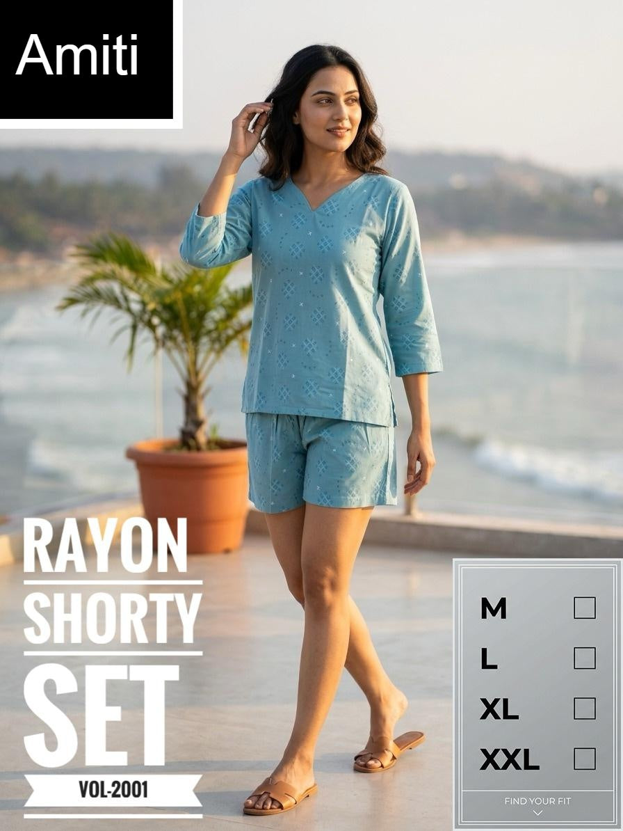 Vol 2001 Amiti Cotton Rayon Shorts Night Suits Supplier Ahmedabad