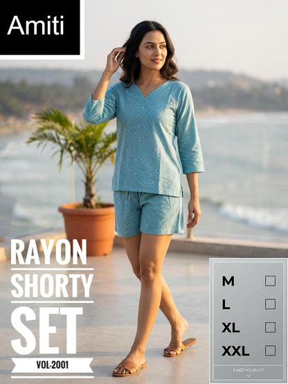 Vol 2001 Amiti Cotton Rayon Shorts Night Suits Supplier Ahmedabad