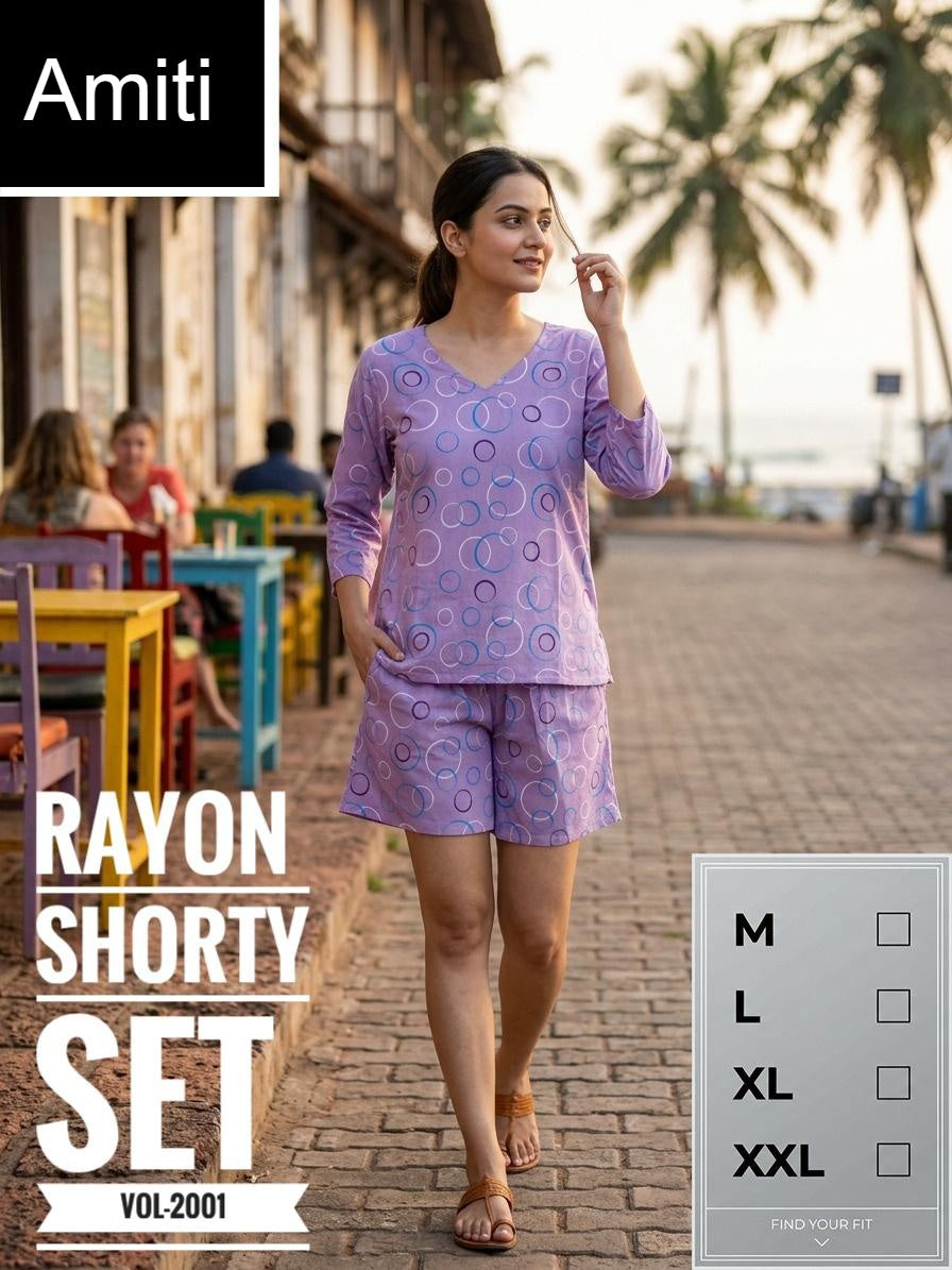 Vol 2001 Amiti Cotton Rayon Shorts Night Suits Supplier Ahmedabad