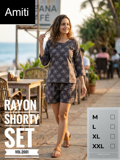 Vol 2001 Amiti Cotton Rayon Shorts Night Suits Supplier Ahmedabad