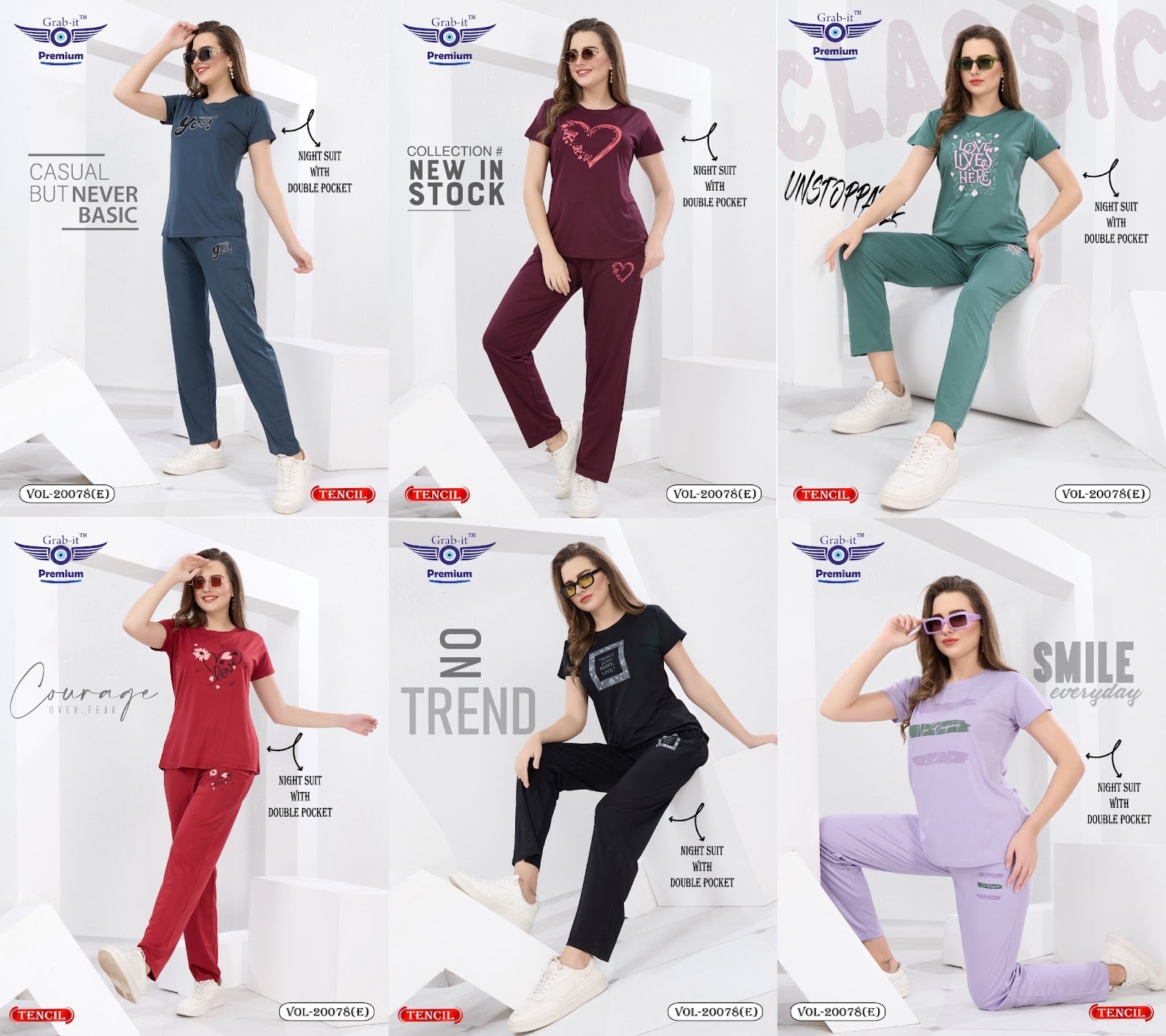 Vol 20078 E Grab It Tencil Pyjama Night Suits Wholesale Rate