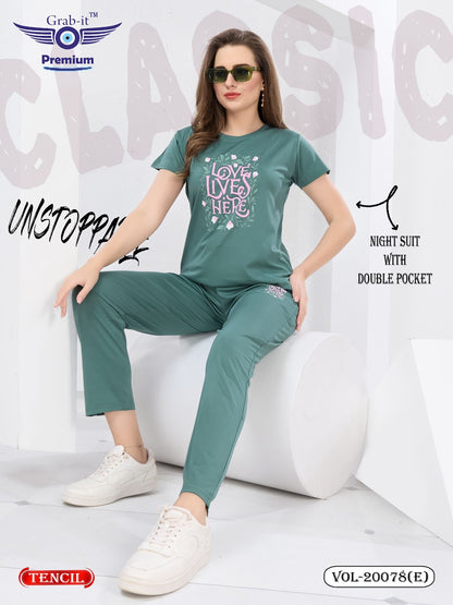 Vol 20078 E Grab It Tencil Pyjama Night Suits Wholesale Rate
