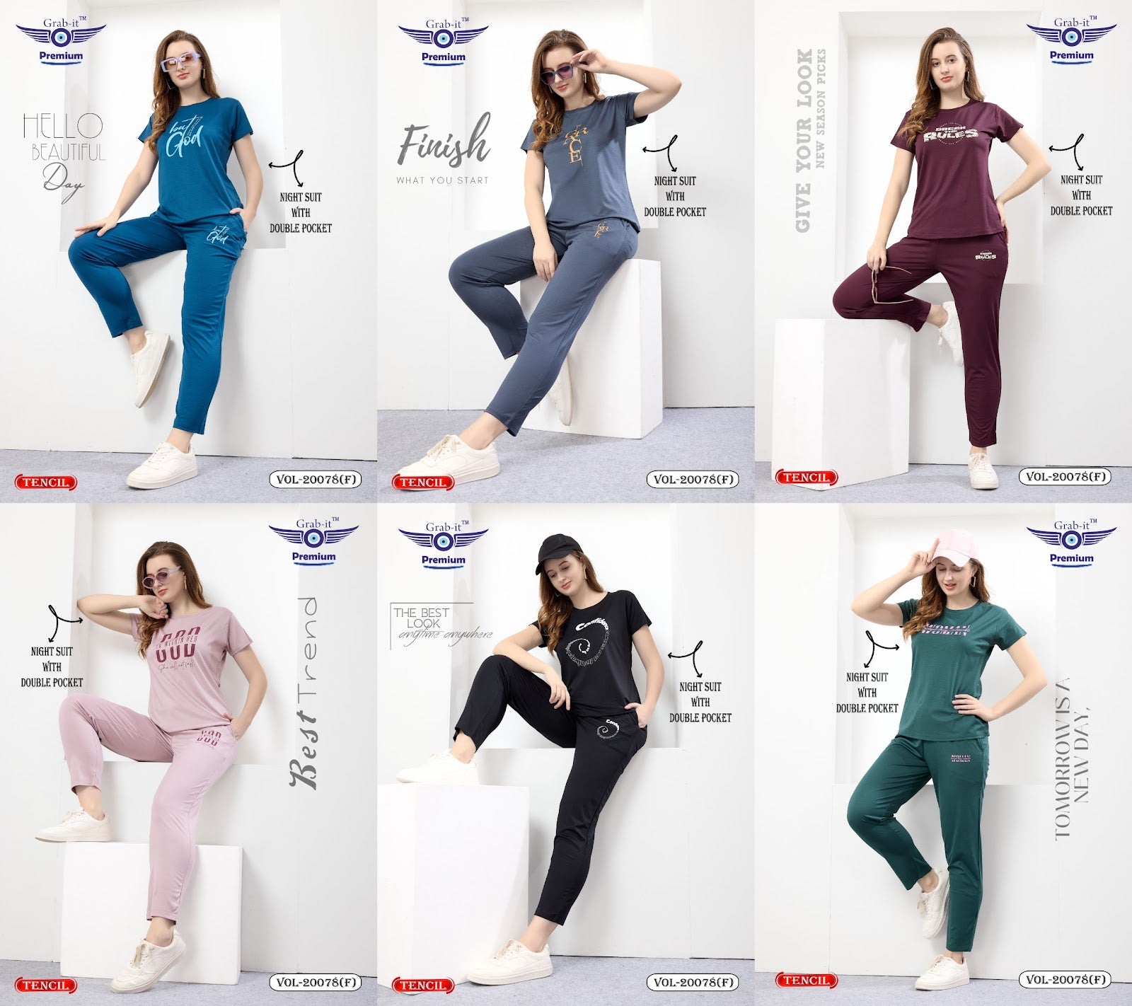 Vol 20078 F Grab It Tencil Pyjama Night Suits Wholesale Rate