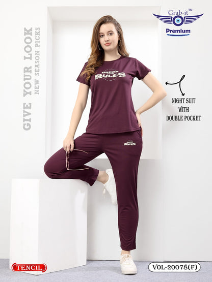 Vol 20078 F Grab It Tencil Pyjama Night Suits Wholesale Rate