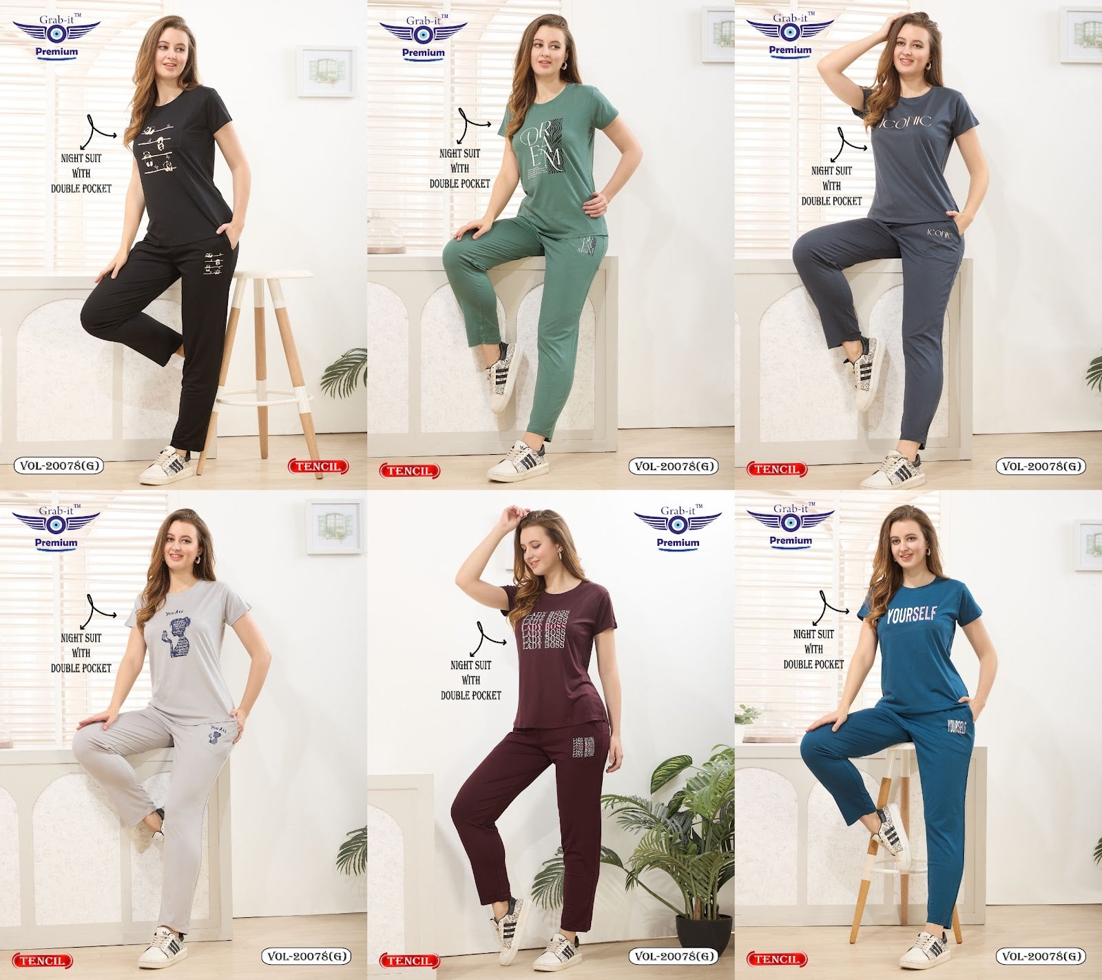 Vol 20078 G Grab It Tencil Pyjama Night Suits Wholesale Rate