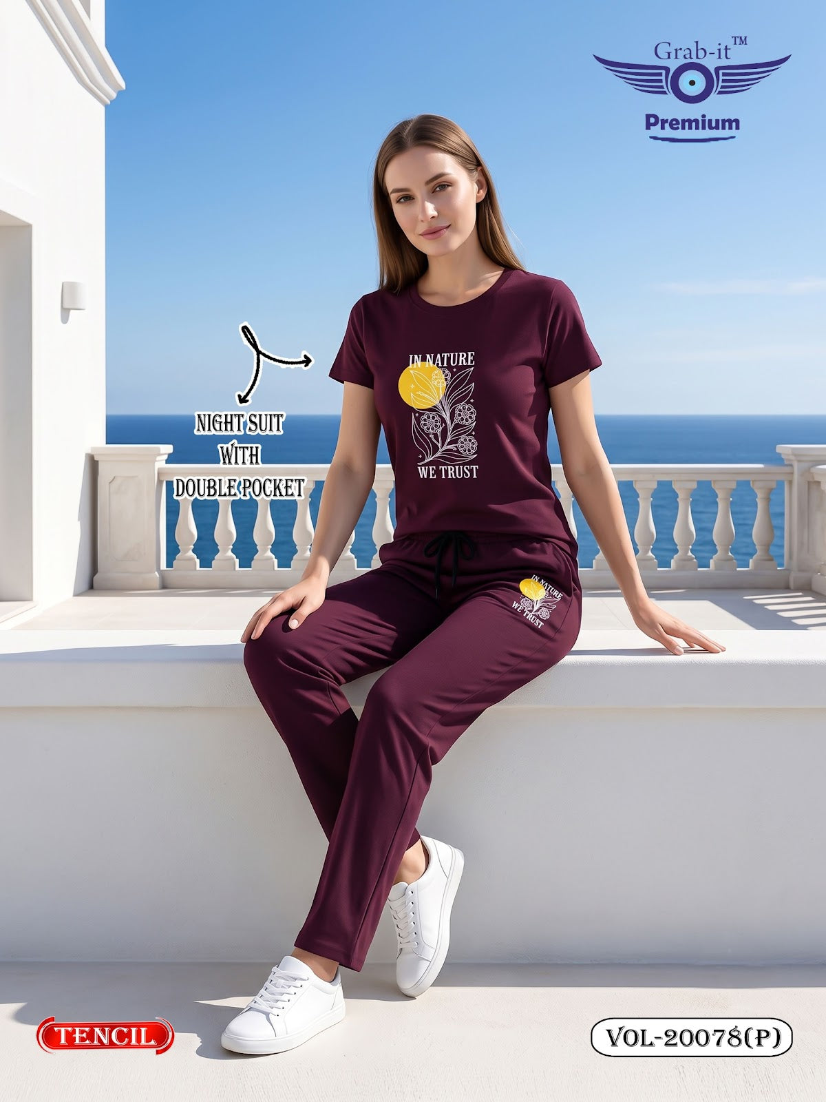 Vol 20078 P Plain Grab It Tencil Pyjama Night Suits Supplier Ahmedabad