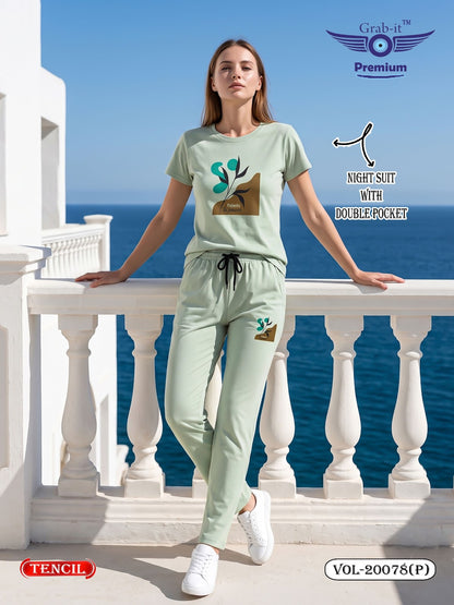 Vol 20078 P Plain Grab It Tencil Pyjama Night Suits Supplier Ahmedabad