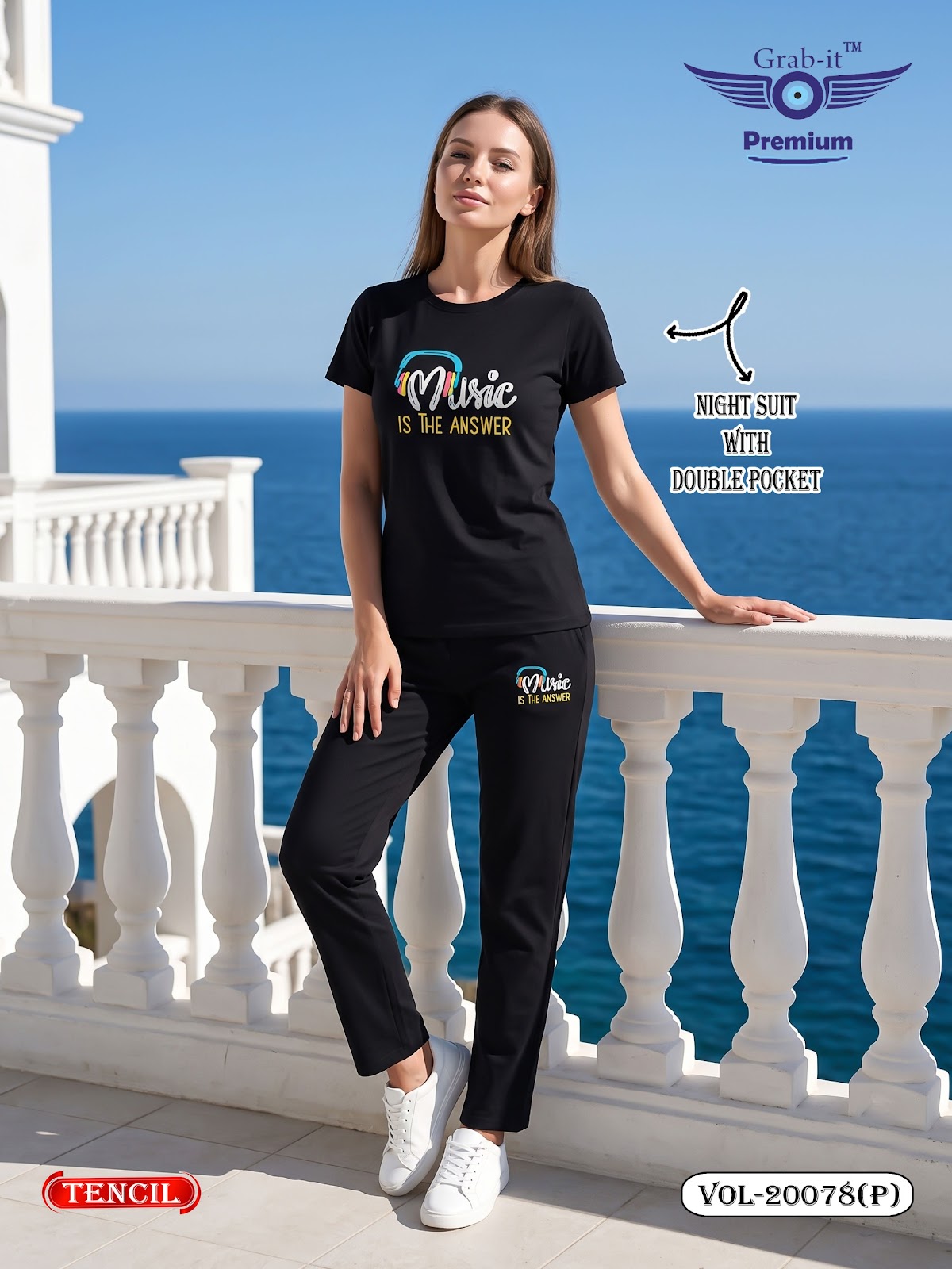 Vol 20078 P Plain Grab It Tencil Pyjama Night Suits Supplier Ahmedabad