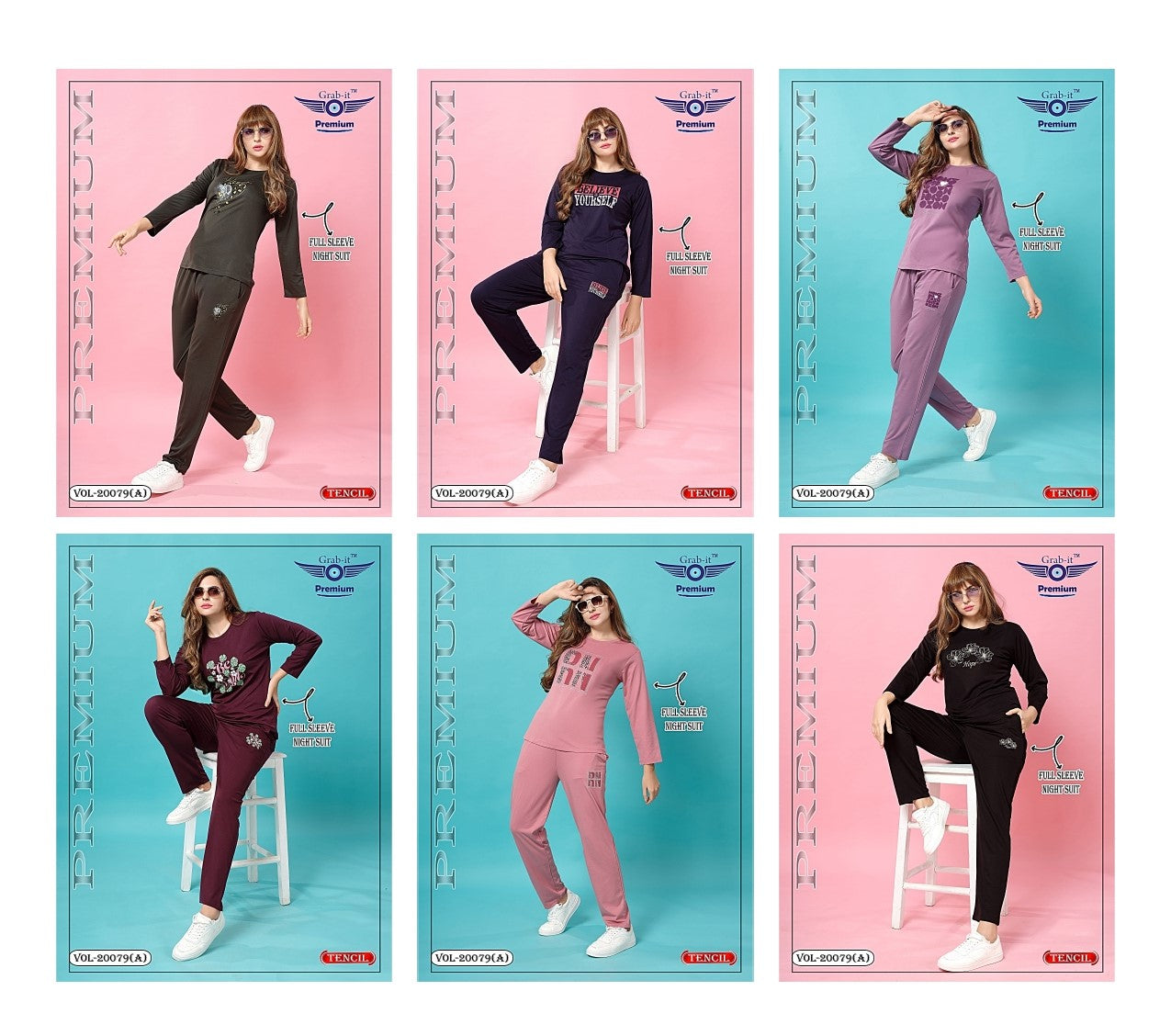 Vol 20079 A Grab It Tencil Full Sleeve Night Suits Wholesale Rate