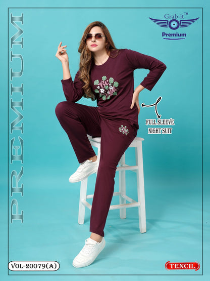 Vol 20079 A Grab It Tencil Full Sleeve Night Suits Wholesale Rate