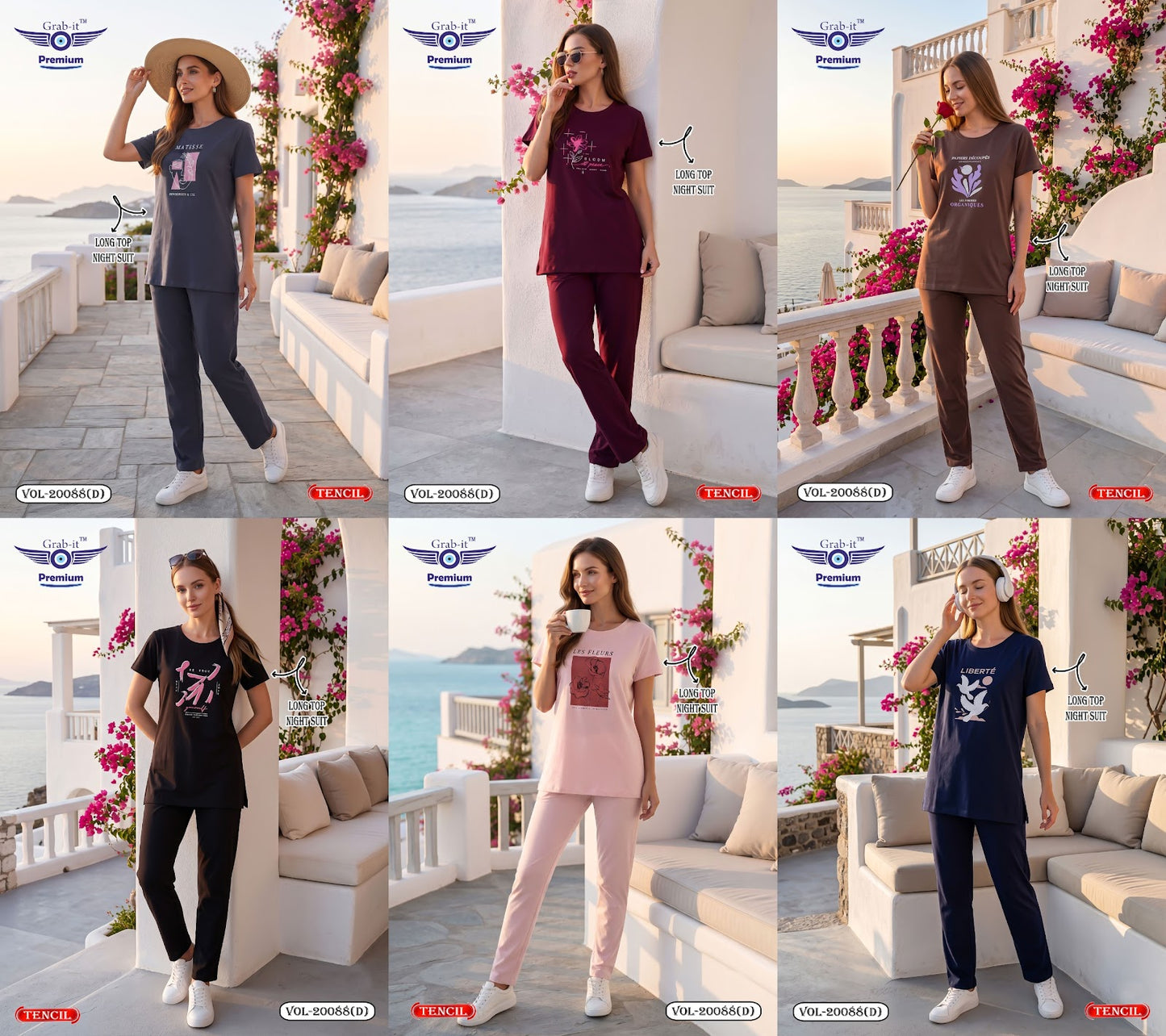Vol 20088 D Long Top Grab It Tencil Kurta Night Suits Wholesale Price