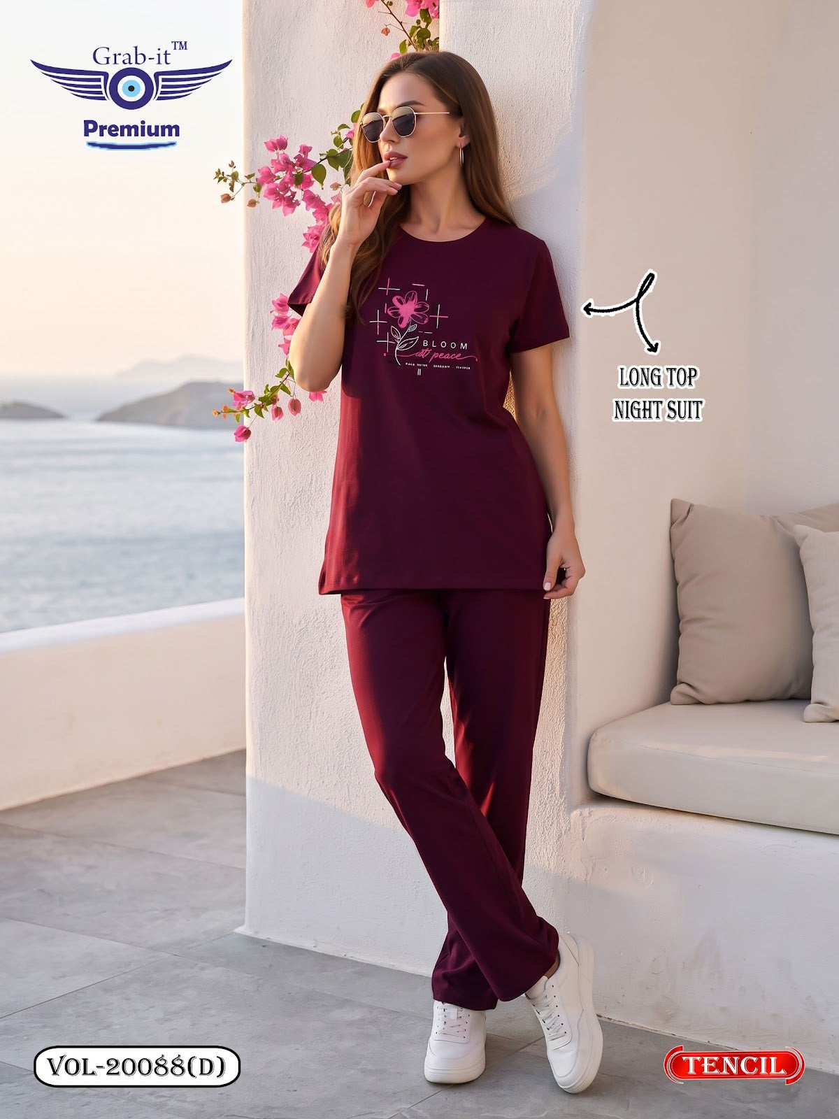 Vol 20088 D Long Top Grab It Tencil Kurta Night Suits Wholesale Price