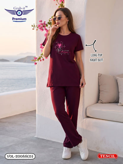 Vol 20088 D Long Top Grab It Tencil Kurta Night Suits Wholesale Price