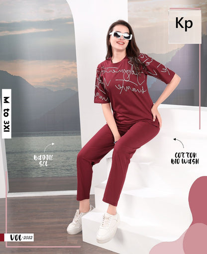Vol 2032 Kp Cotton Biowashed Pyjama Night Suits Wholesale Price