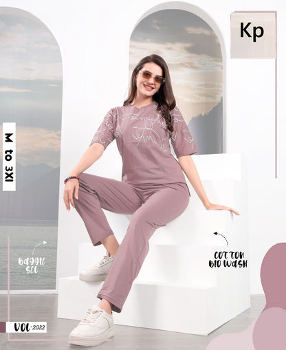 Vol 2032 Kp Cotton Biowashed Pyjama Night Suits Wholesale Price