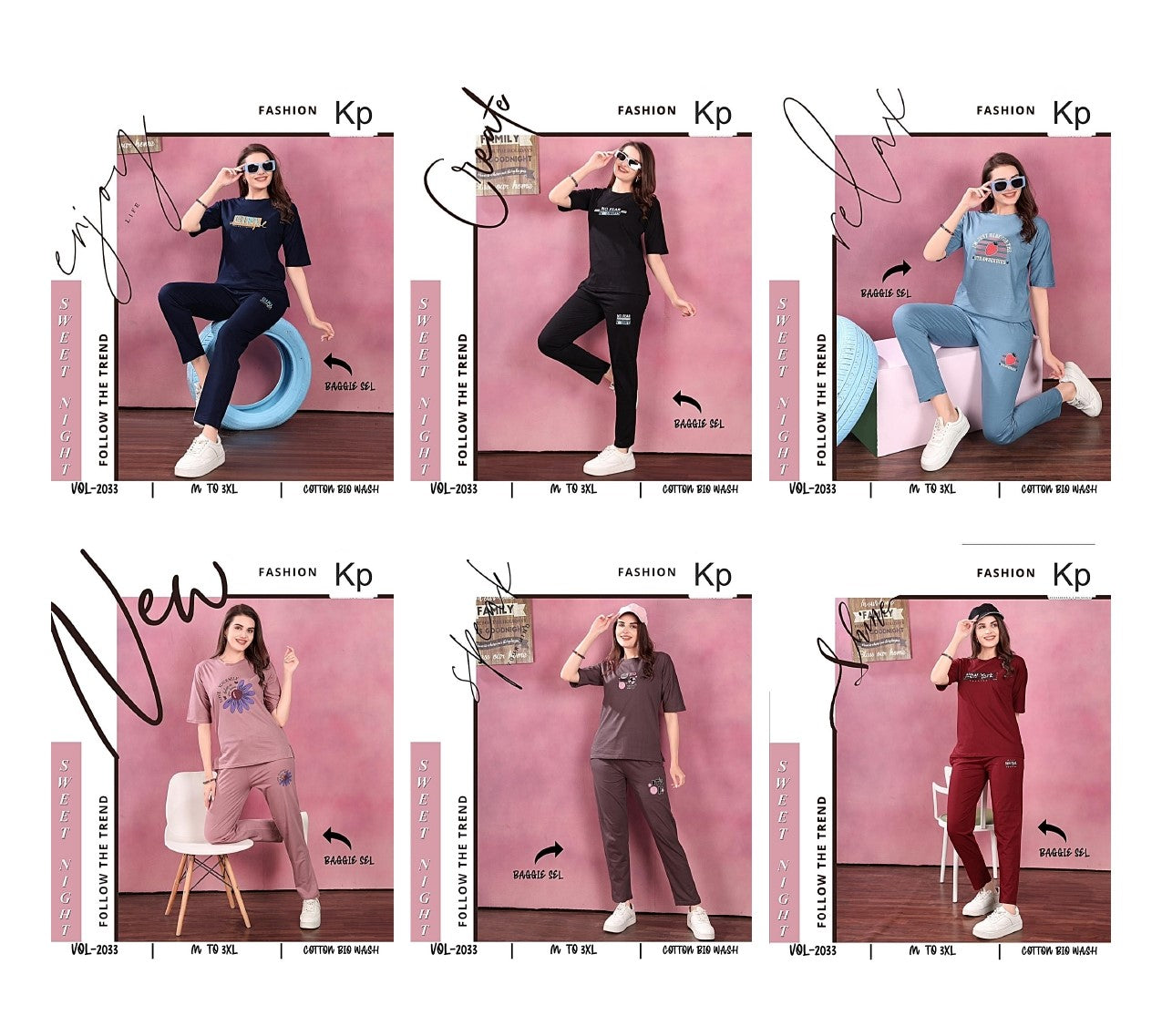 Vol 2033 Kp Cotton Biowashed Pyjama Night Suits Wholesaler Ahmedabad