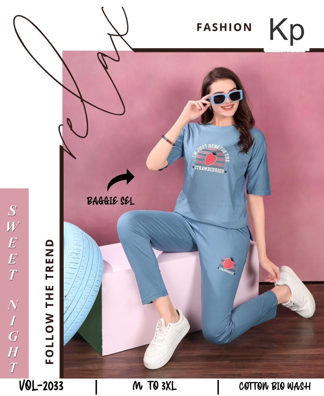 Vol 2033 Kp Cotton Biowashed Pyjama Night Suits Wholesaler Ahmedabad