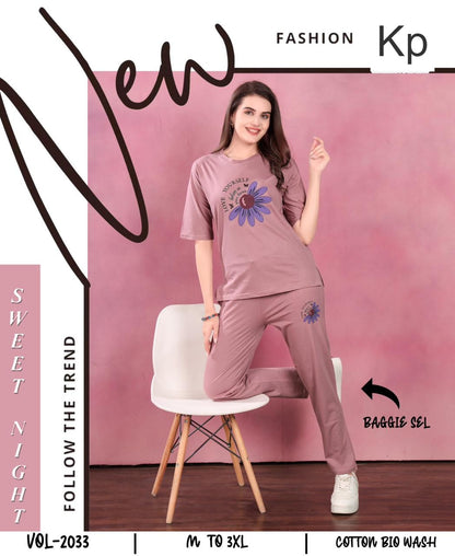 Vol 2033 Kp Cotton Biowashed Pyjama Night Suits Wholesaler Ahmedabad