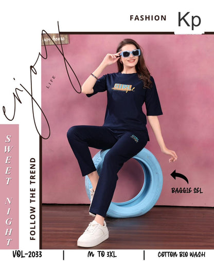 Vol 2033 Kp Cotton Biowashed Pyjama Night Suits Wholesaler Ahmedabad