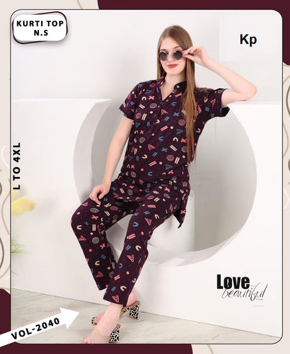 Vol 2040 Kp Hosiery Kurta Night Suits Exporter